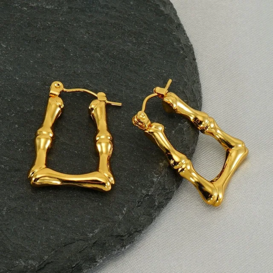 Bold Bamboo Square Hoop Earrings – Gold-Plated
