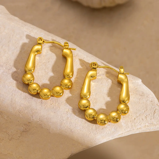 Beaded Elegance Hoop Earrings – Gold-Plated
