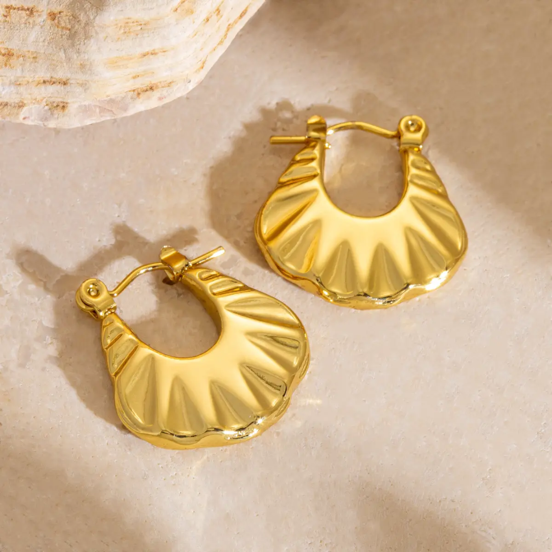 Sunburst Fan Hoop Earrings – Gold-Plated
