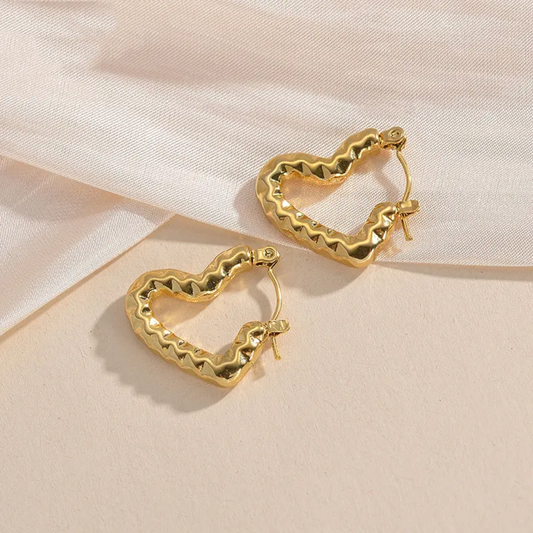 Textured Heart Hoop Earrings – Gold-Plated