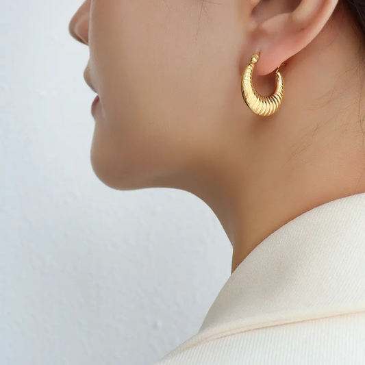 Ribbed Dome Hoop Earrings – Gold-Plated (20mm)