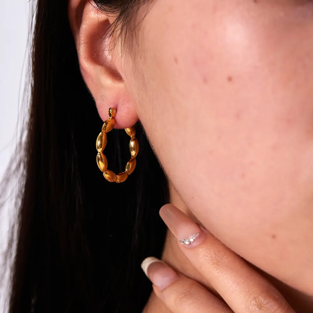 Beaded Loop Hoop Earrings – Gold-Plated