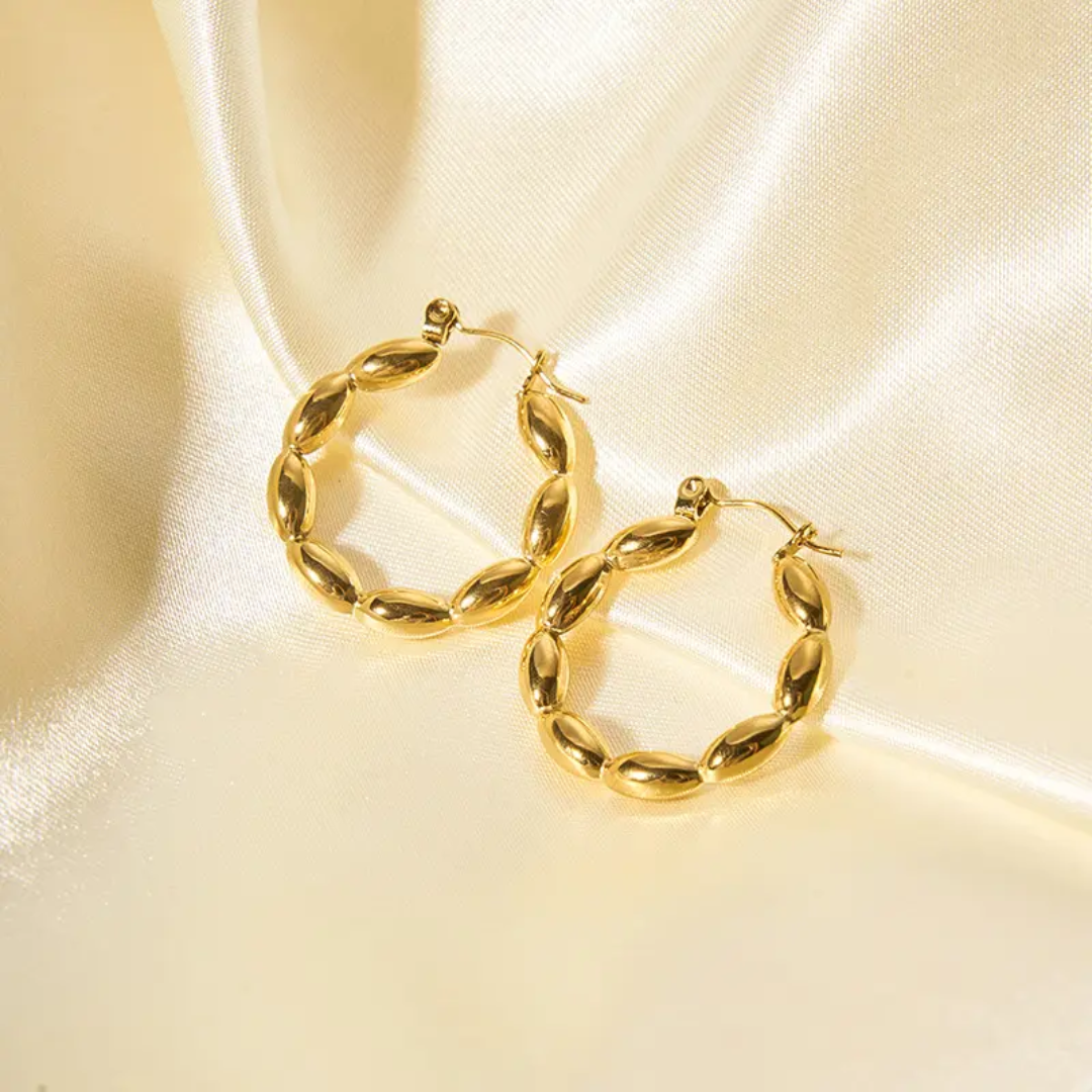 Beaded Loop Hoop Earrings – Gold-Plated