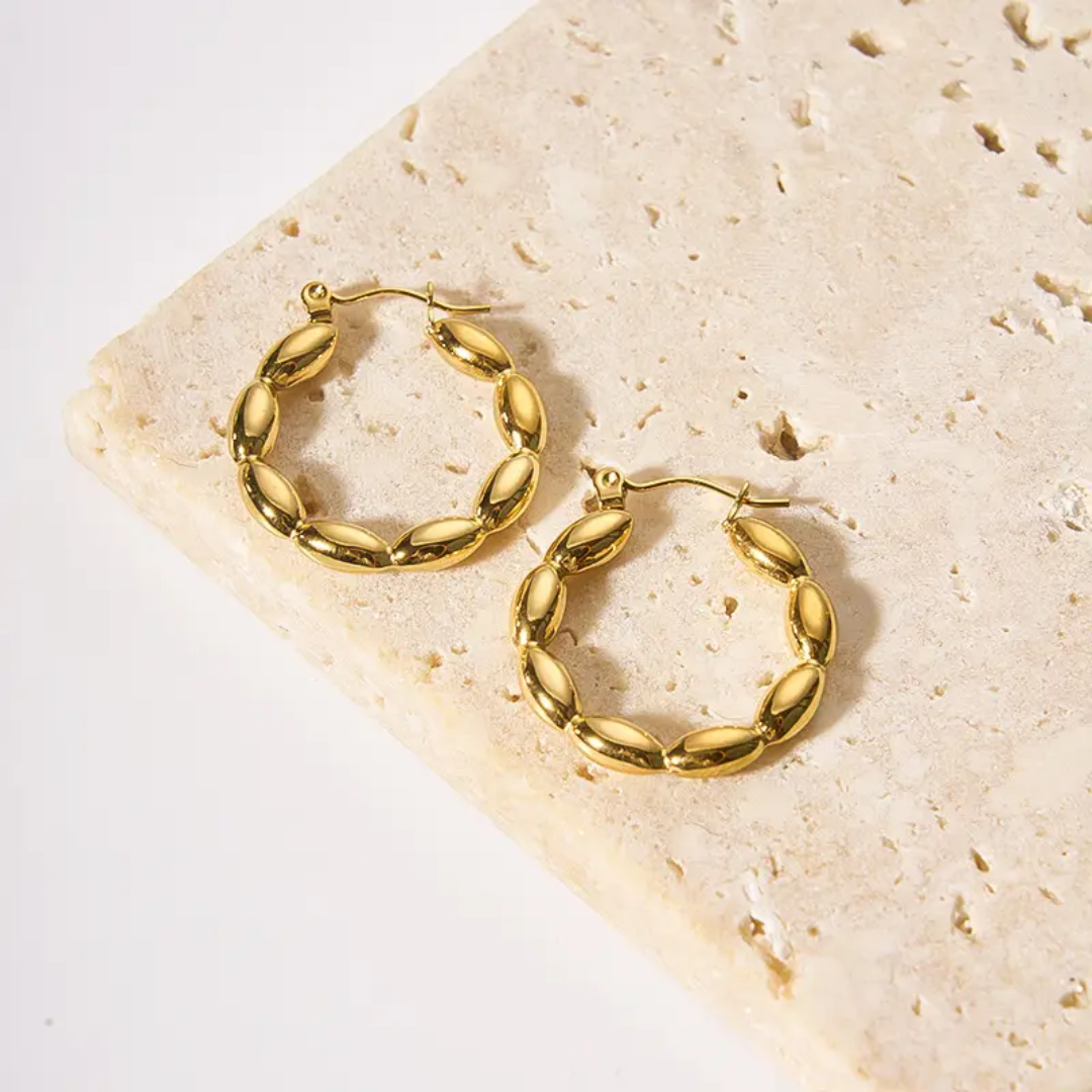 Beaded Loop Hoop Earrings – Gold-Plated