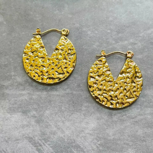 Textured Disc Hoop Earrings – Gold-Plated