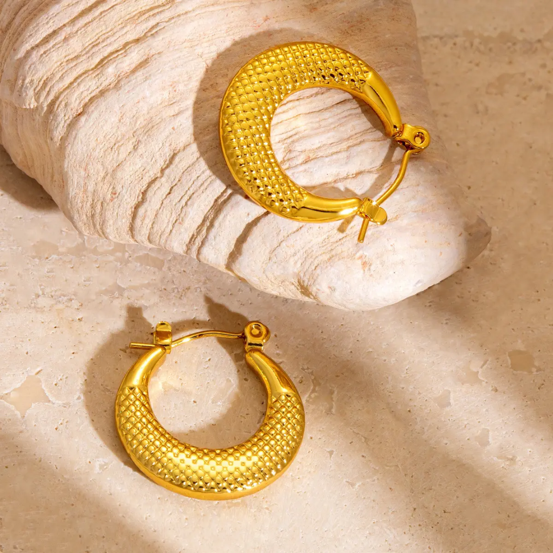 Textured Dome Hoop Earrings – Gold-Plated