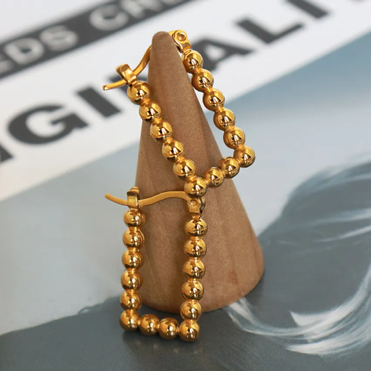 Rectangle Beaded Hoop Earrings – Gold-Plated