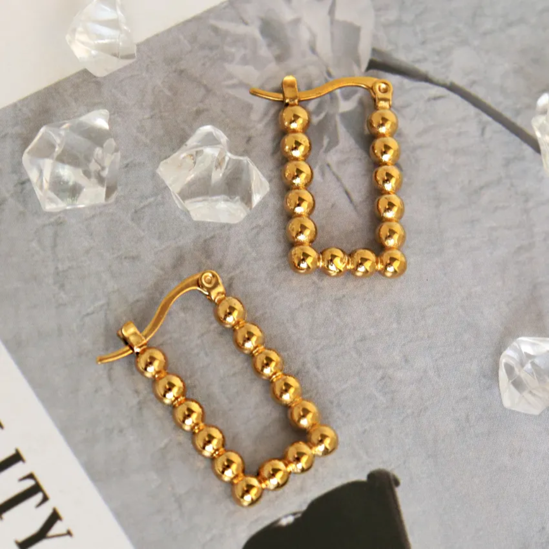 Rectangle Beaded Hoop Earrings – Gold-Plated