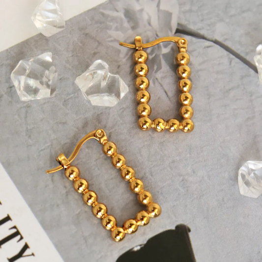 Rectangle Beaded Hoop Earrings – Gold-Plated