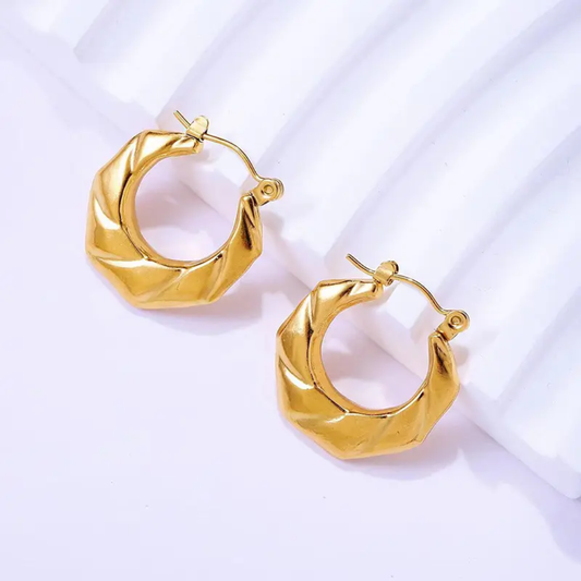 Twisted Hexa Hoop Earrings – Gold-Plated