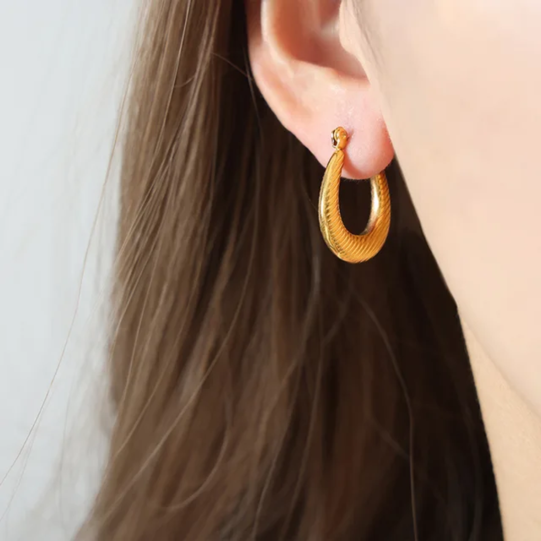 Textured Teardrop Hoop Earrings – Gold-Plated