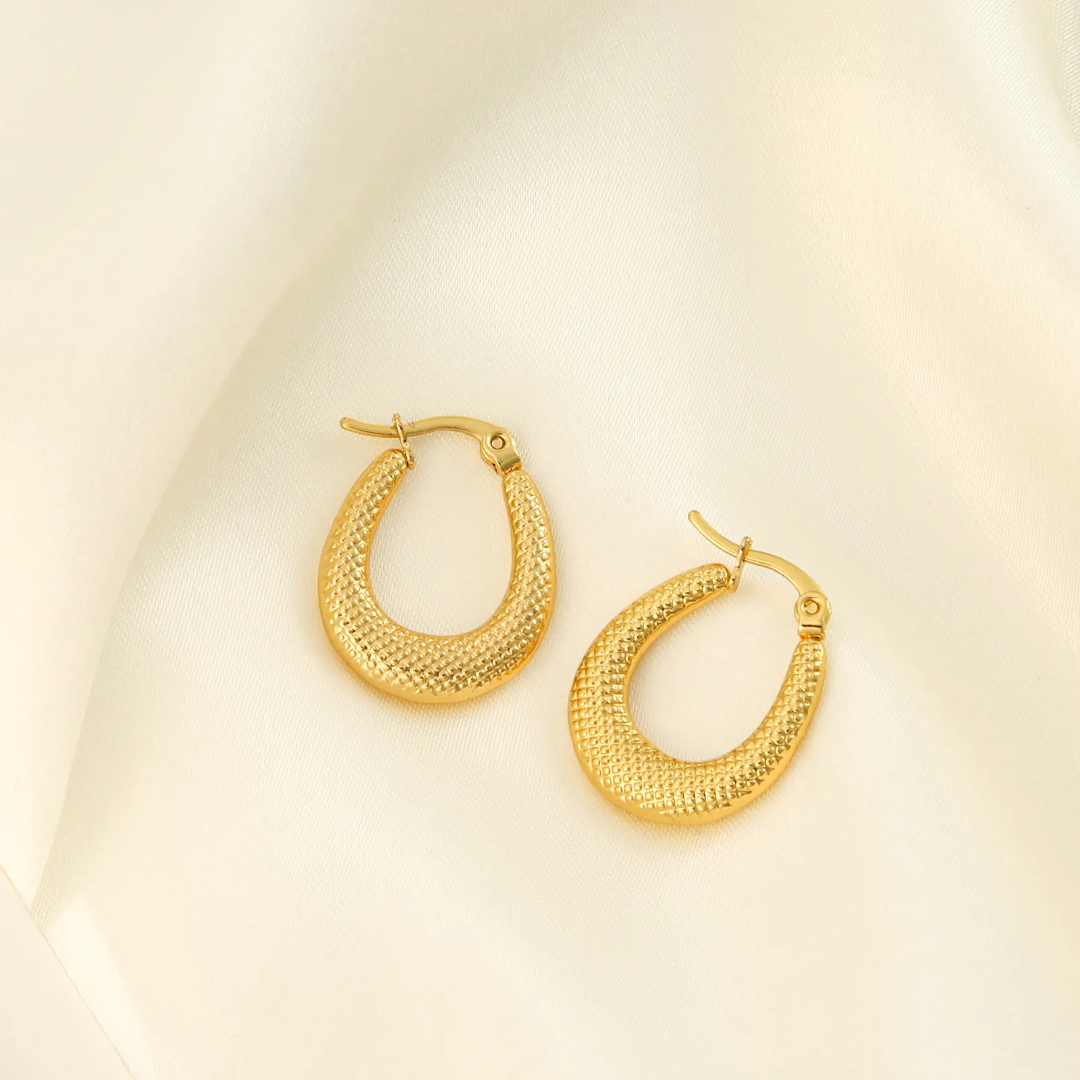 Textured Teardrop Hoop Earrings – Gold-Plated