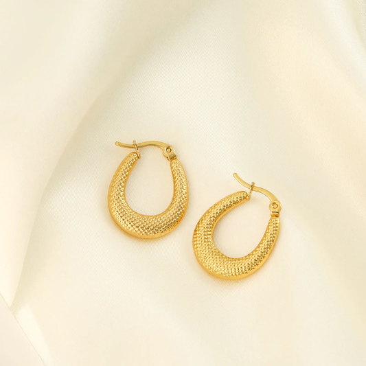 Textured Teardrop Hoop Earrings – Gold-Plated