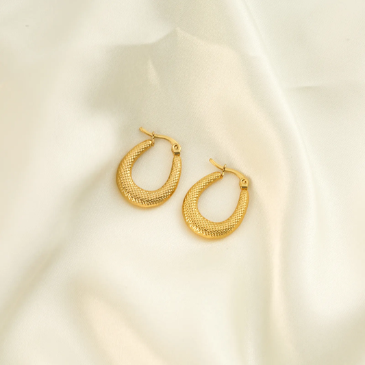 Textured Teardrop Hoop Earrings – Gold-Plated