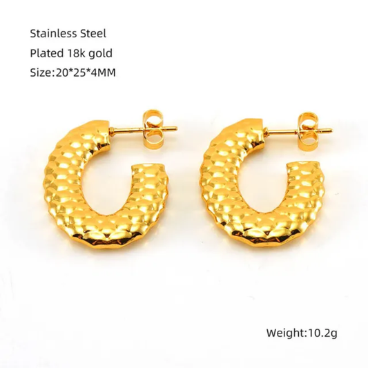Bold Hammered Half-Hoop Earrings – Gold-Plated