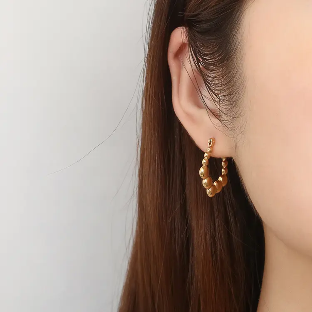 Textured Bead Hoop Earrings – Gold-Plated