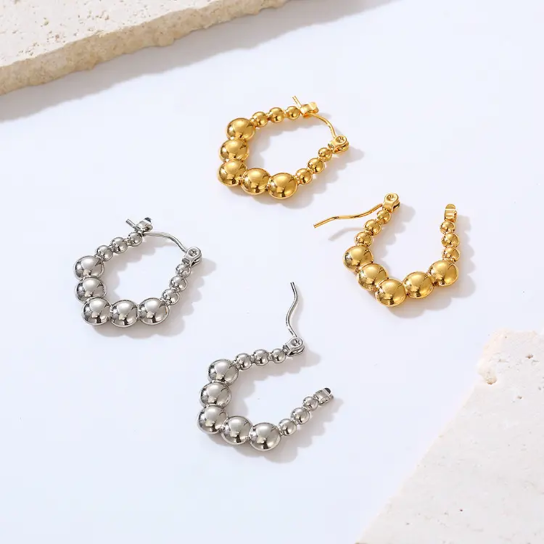 Textured Bead Hoop Earrings – Gold-Plated