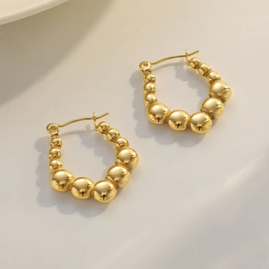Textured Bead Hoop Earrings – Gold-Plated