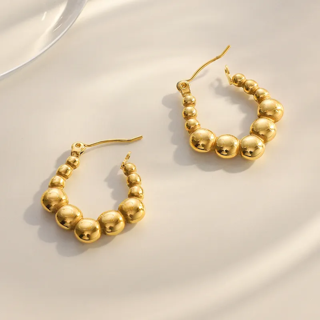 Textured Bead Hoop Earrings – Gold-Plated