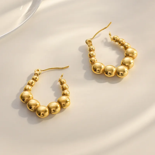 Textured Bead Hoop Earrings – Gold-Plated