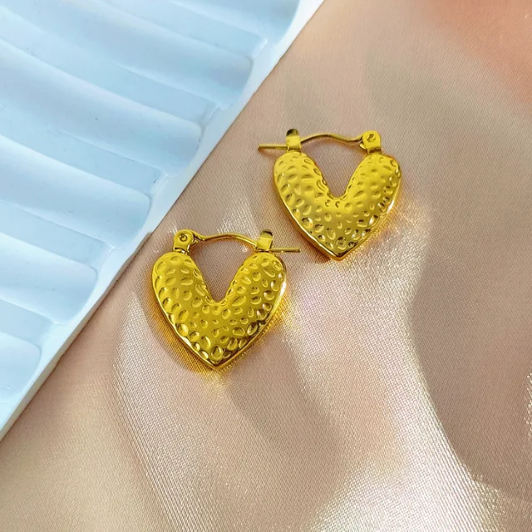 Heart Textured Hoop Earrings – Gold-Plated