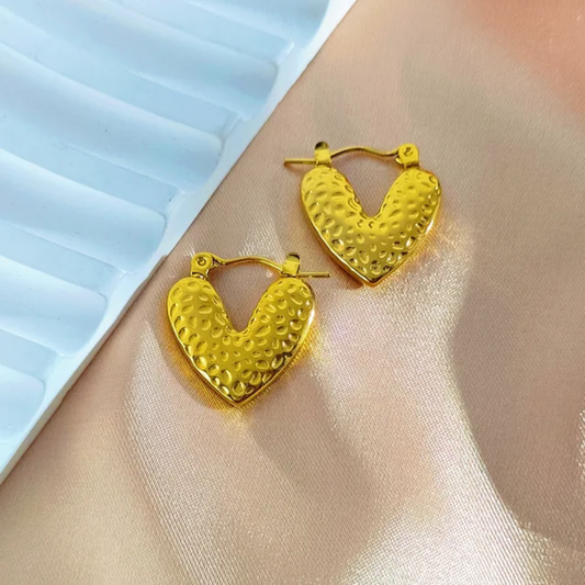 Heart Textured Hoop Earrings – Gold-Plated