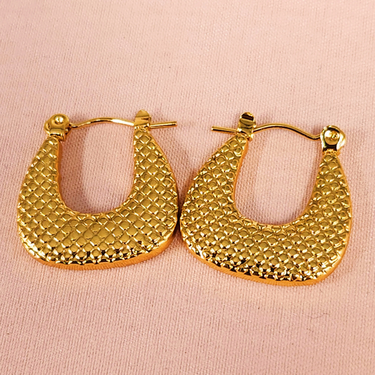 Textured Drop Hoop Earrings – Gold-Plated