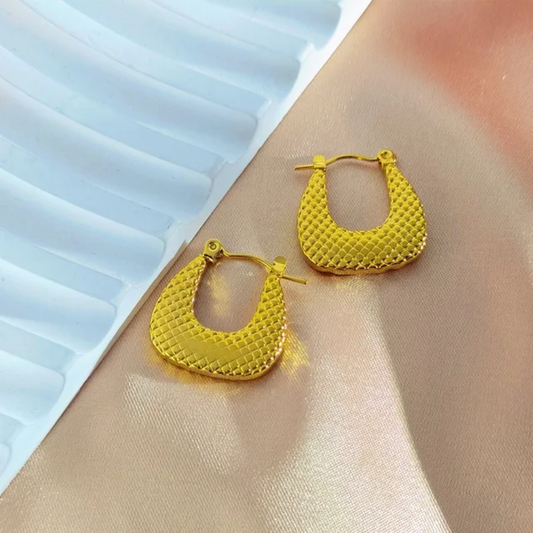Textured Drop Hoop Earrings – Gold-Plated