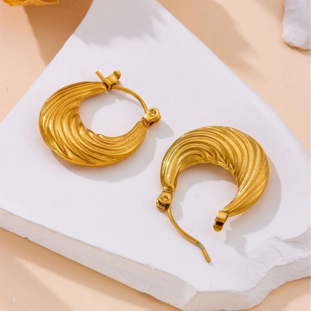 Golden Wave Textured Hoop Earrings