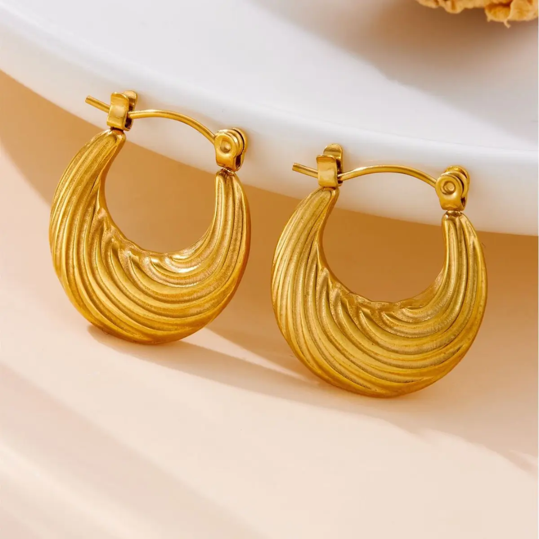 Golden Wave Textured Hoop Earrings