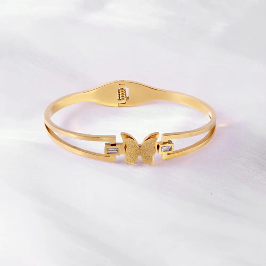 Butterfly Charm Gold Plated Anti-Tarnish Bracelet with Stones