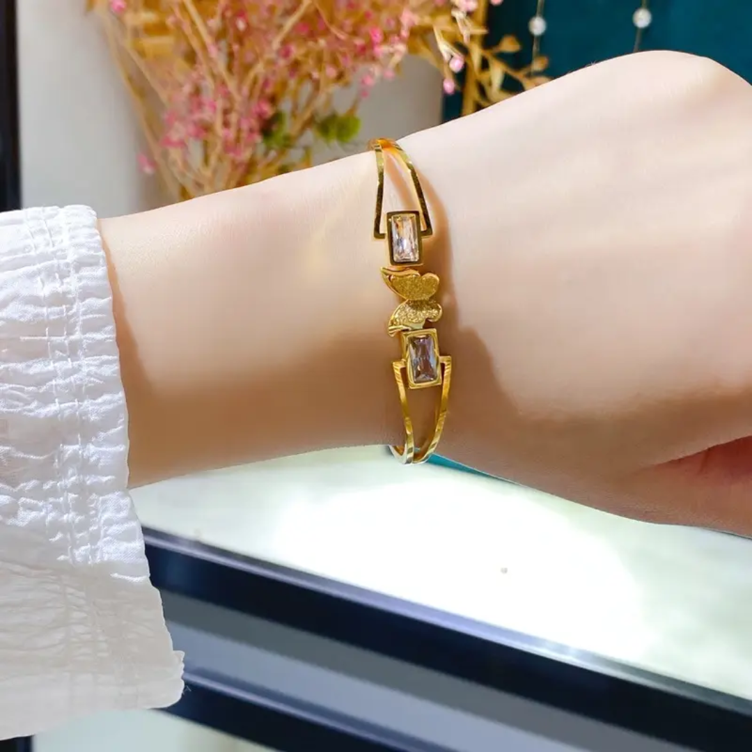 Butterfly Charm Gold Plated Anti-Tarnish Bracelet with Stones