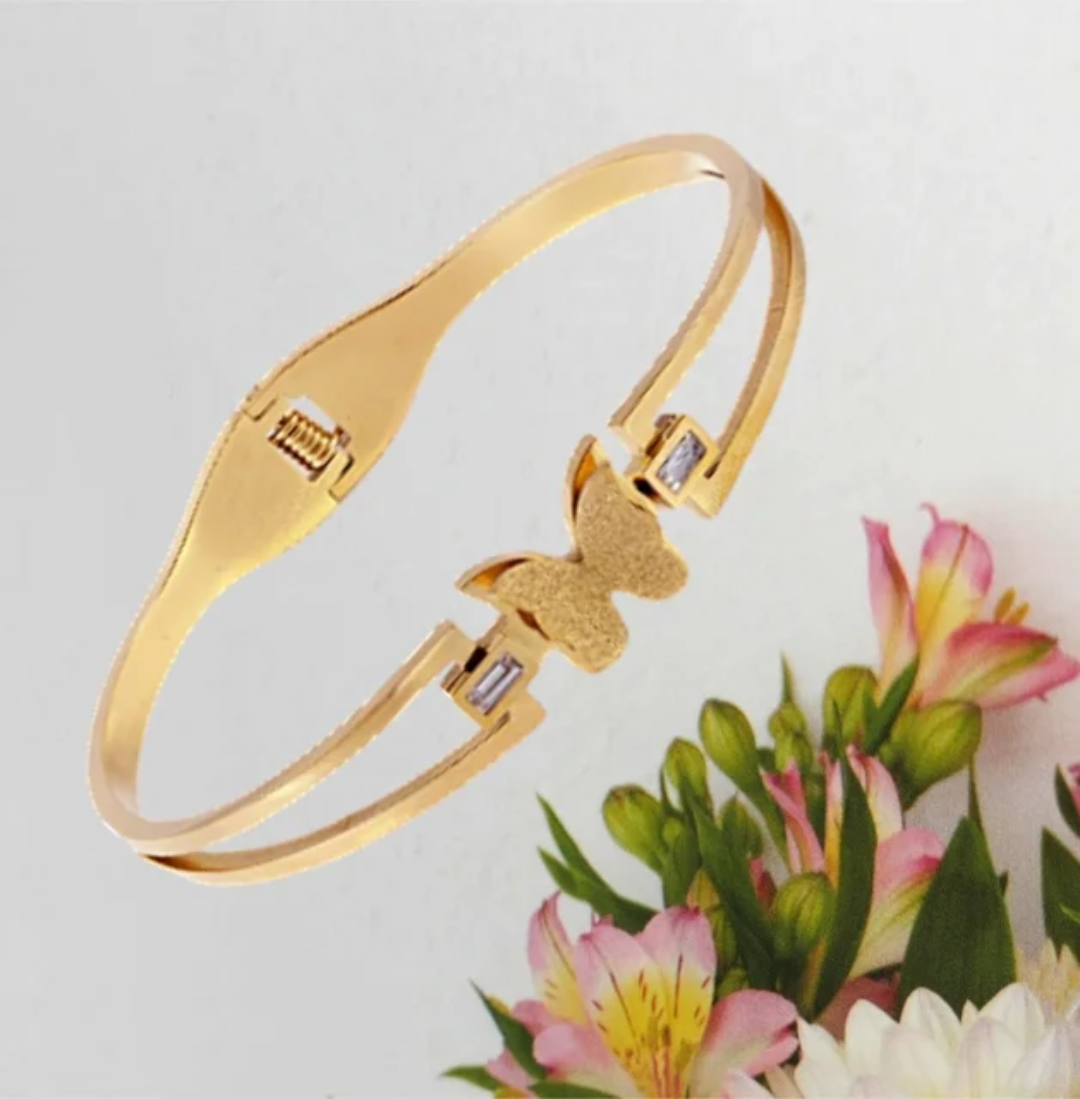 Butterfly Charm Gold Plated Anti-Tarnish Bracelet with Stones