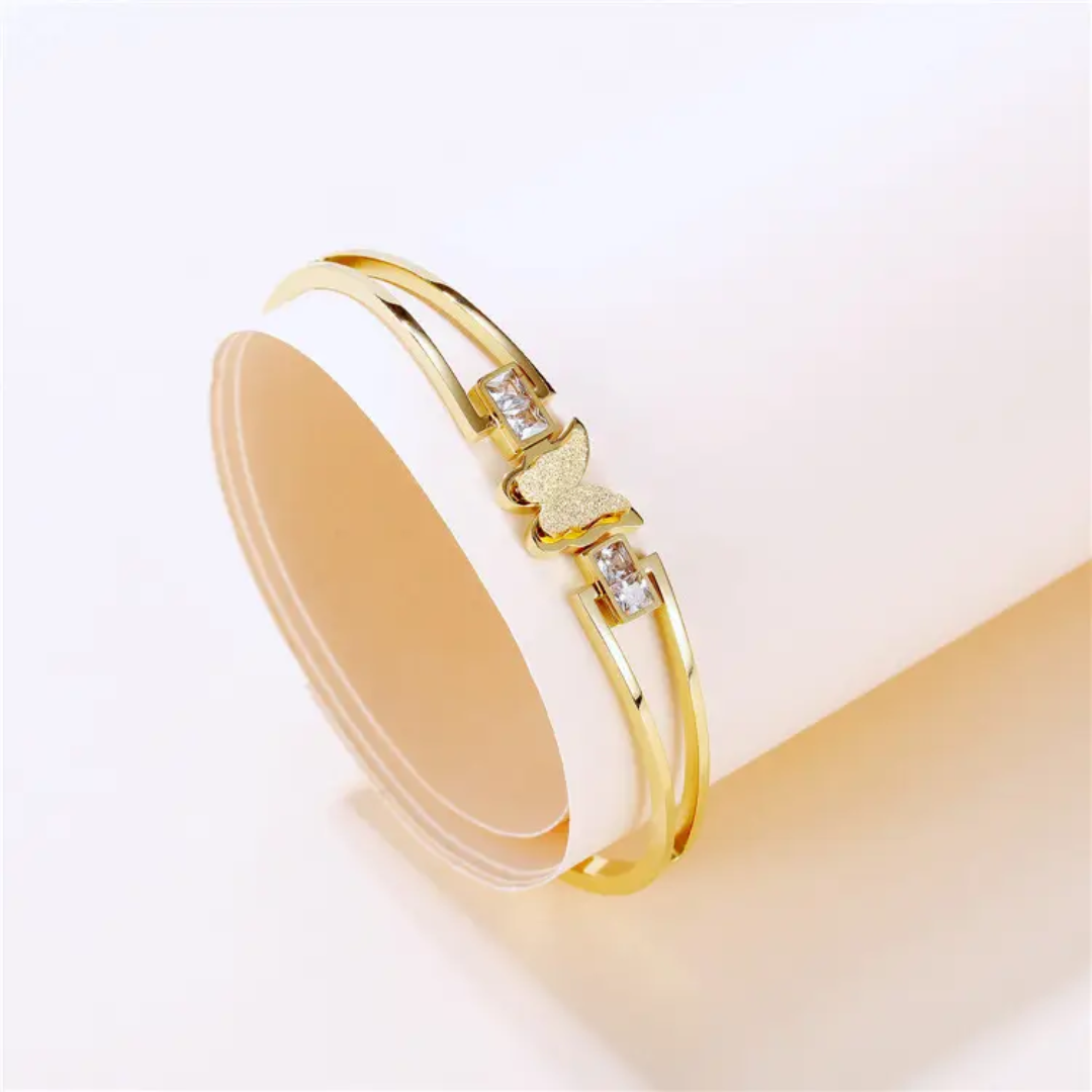 Butterfly Charm Gold Plated Anti-Tarnish Bracelet with Stones