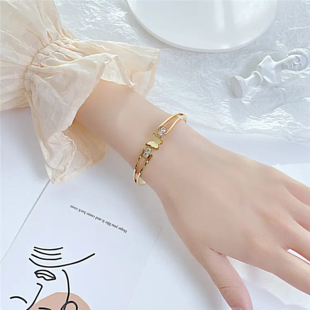 Butterfly Charm Gold Plated Anti-Tarnish Bracelet with Stones