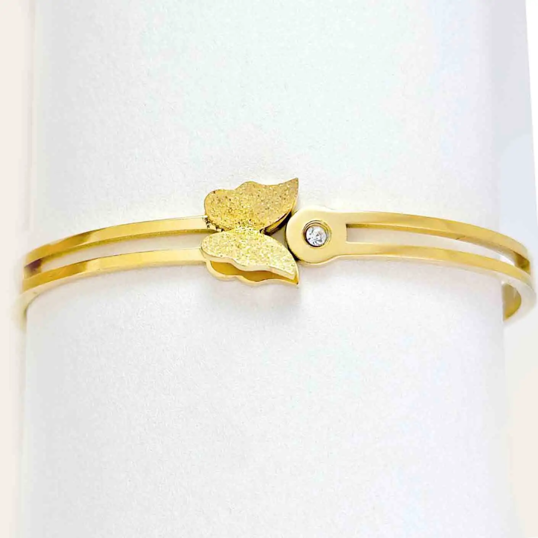 Butterfly & Stone Gold Plated Anti-Tarnish Bracelet (Size 2.6, 2.8 & Regular)