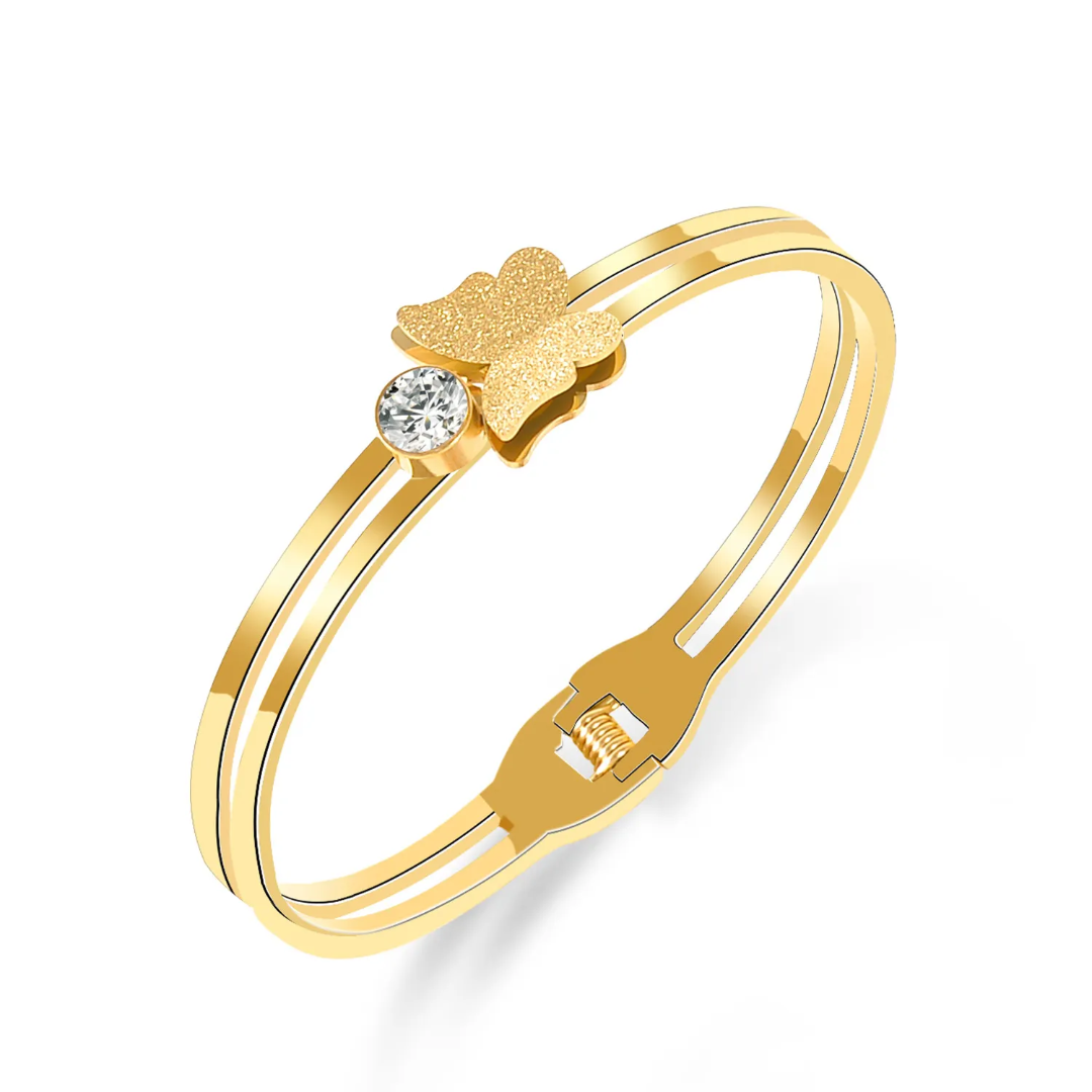 Butterfly & Stone Gold Plated Anti-Tarnish Bracelet (Size 2.6, 2.8 & Regular)