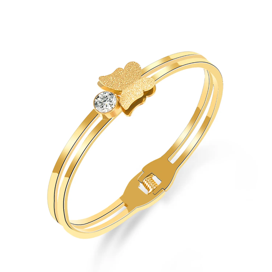 Butterfly & Stone Gold Plated Anti-Tarnish Bracelet (Size 2.6, 2.8 & Regular)