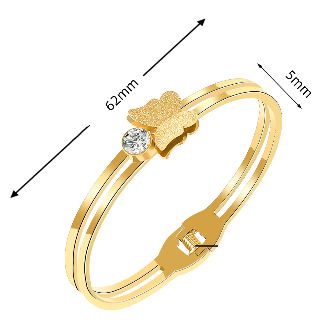 Butterfly & Stone Gold Plated Anti-Tarnish Bracelet (Size 2.6, 2.8 & Regular)