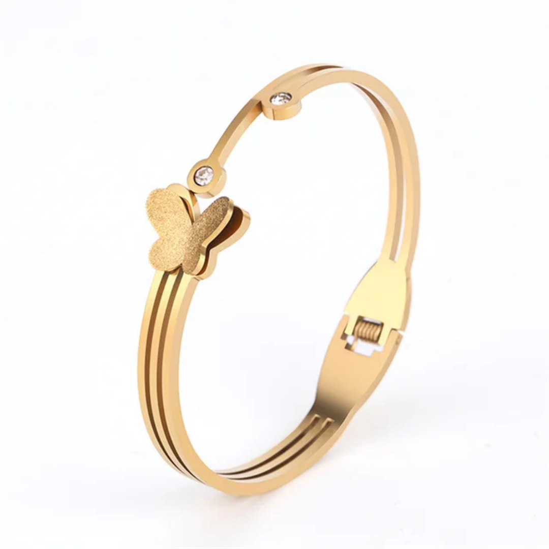 Gold Butterfly Crystal Accent Anti-Tarnish Kada / Bracelet