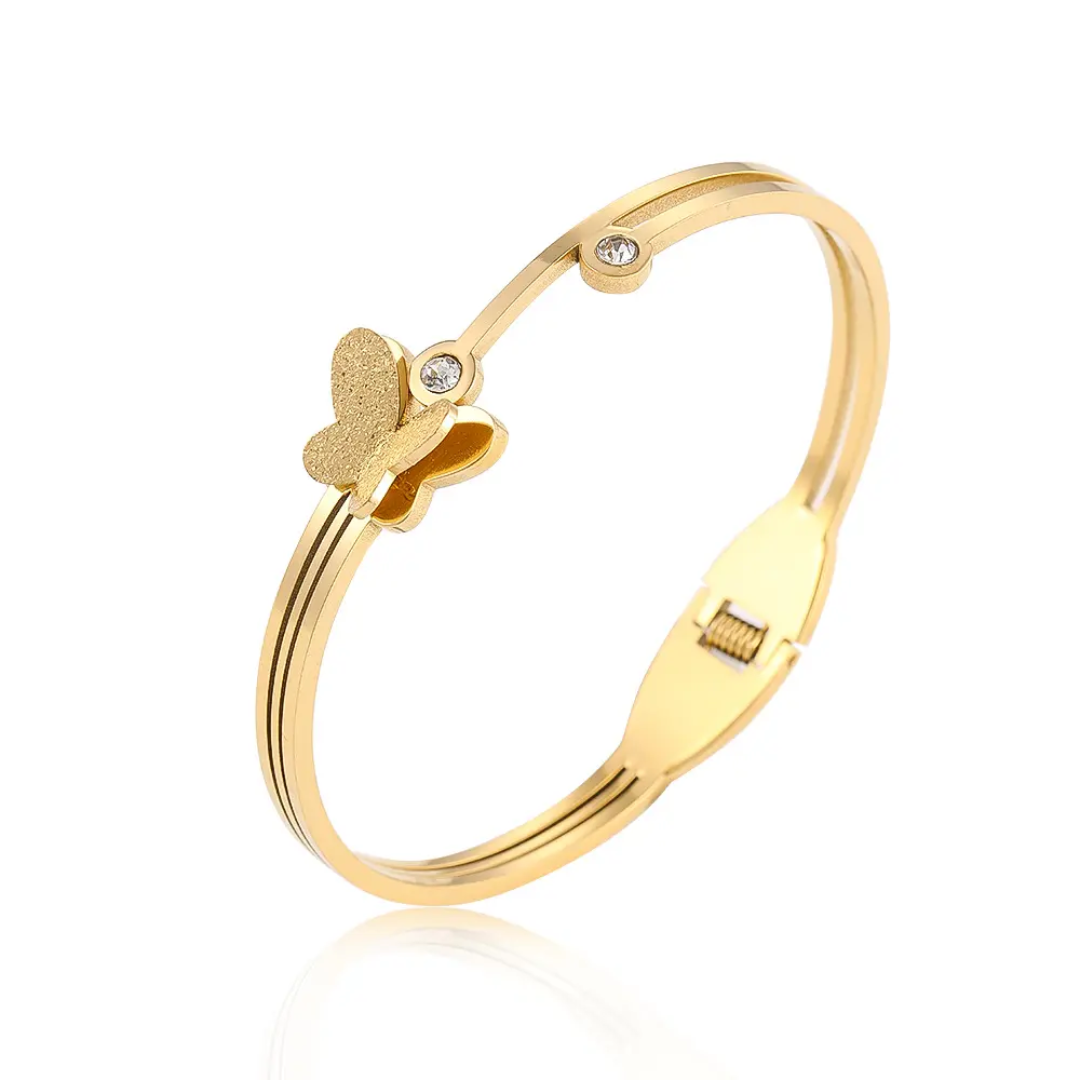 Gold Butterfly Crystal Accent Anti-Tarnish Kada / Bracelet