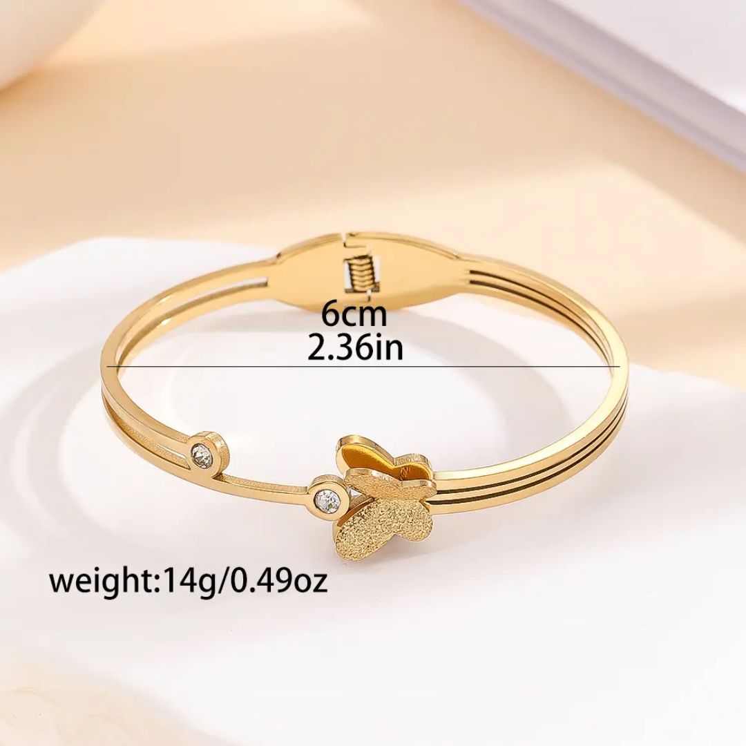 Gold Butterfly Crystal Accent Anti-Tarnish Kada / Bracelet