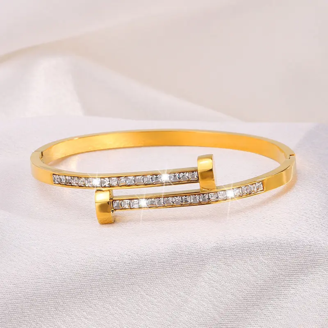 Gold Plated Anti-Tarnish Kada with Dual Bar Stone Design (Size 2.6 & 2.8)