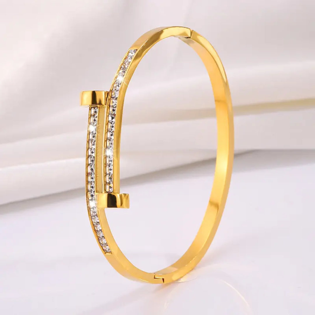Gold Plated Anti-Tarnish Kada with Dual Bar Stone Design (Size 2.6 & 2.8)