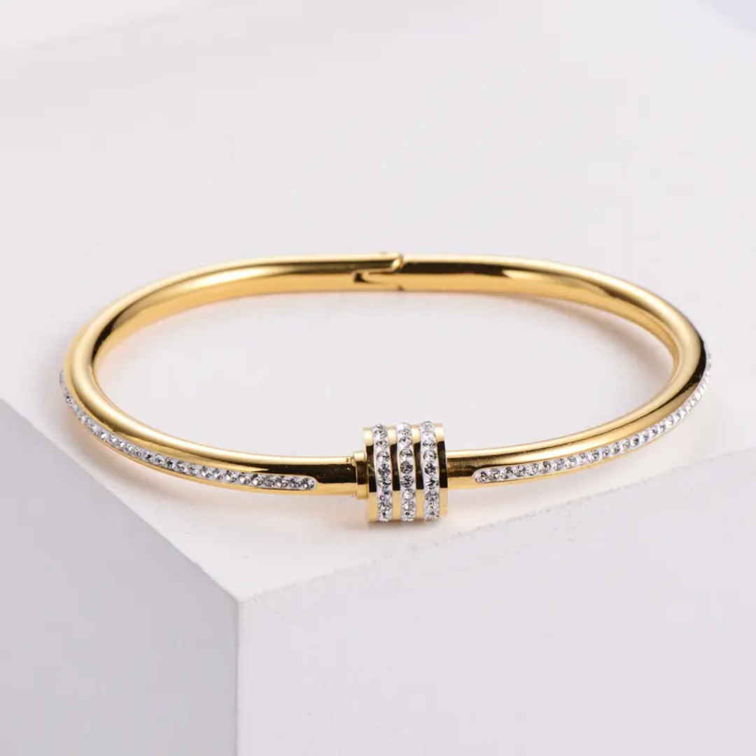 Gold Plated Anti-Tarnish Kada with Triple Ring Stone Design (Size2.4, 2.6 & 2.8)