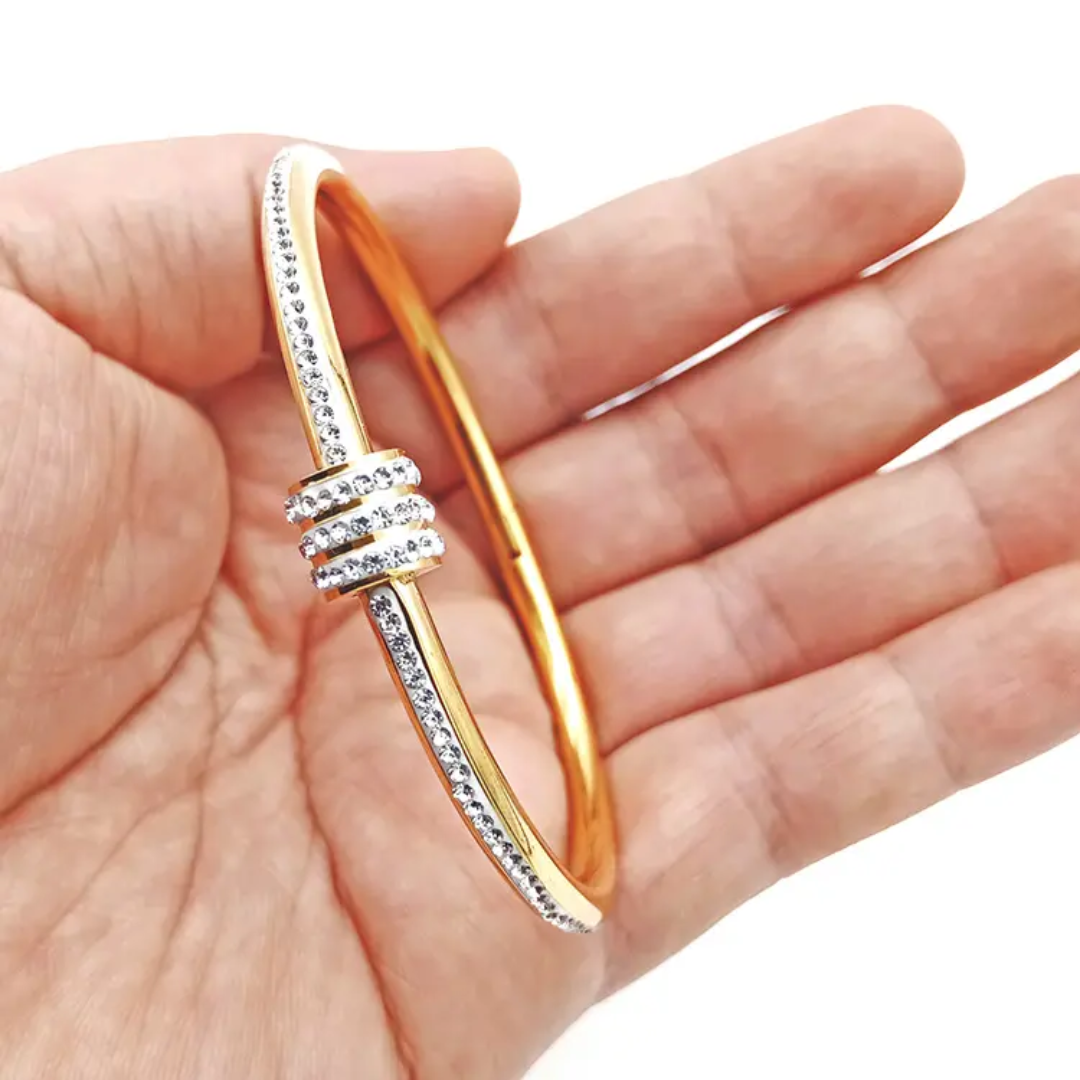 Gold Plated Anti-Tarnish Kada with Triple Ring Stone Design (Size2.4, 2.6 & 2.8)