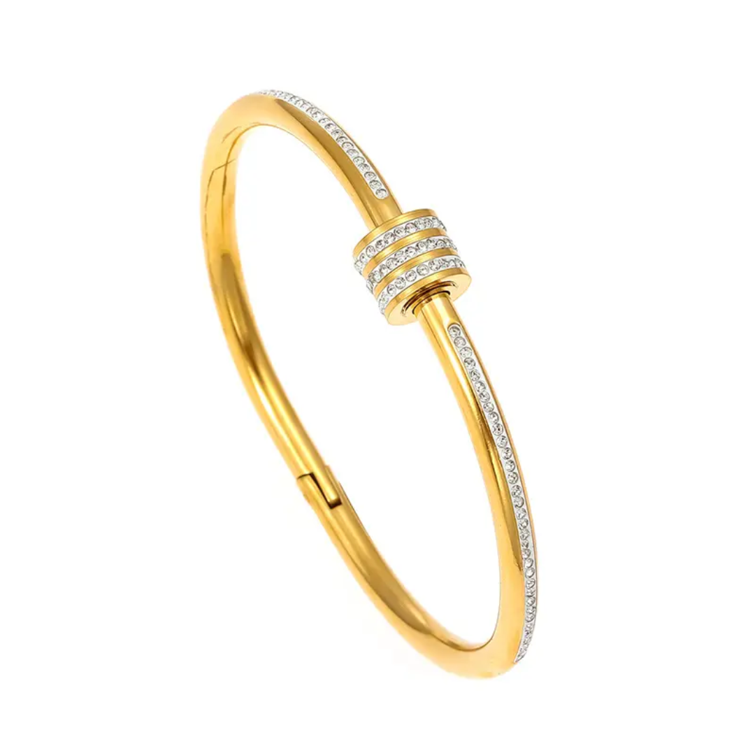 Gold Plated Anti-Tarnish Kada with Triple Ring Stone Design (Size2.4, 2.6 & 2.8)
