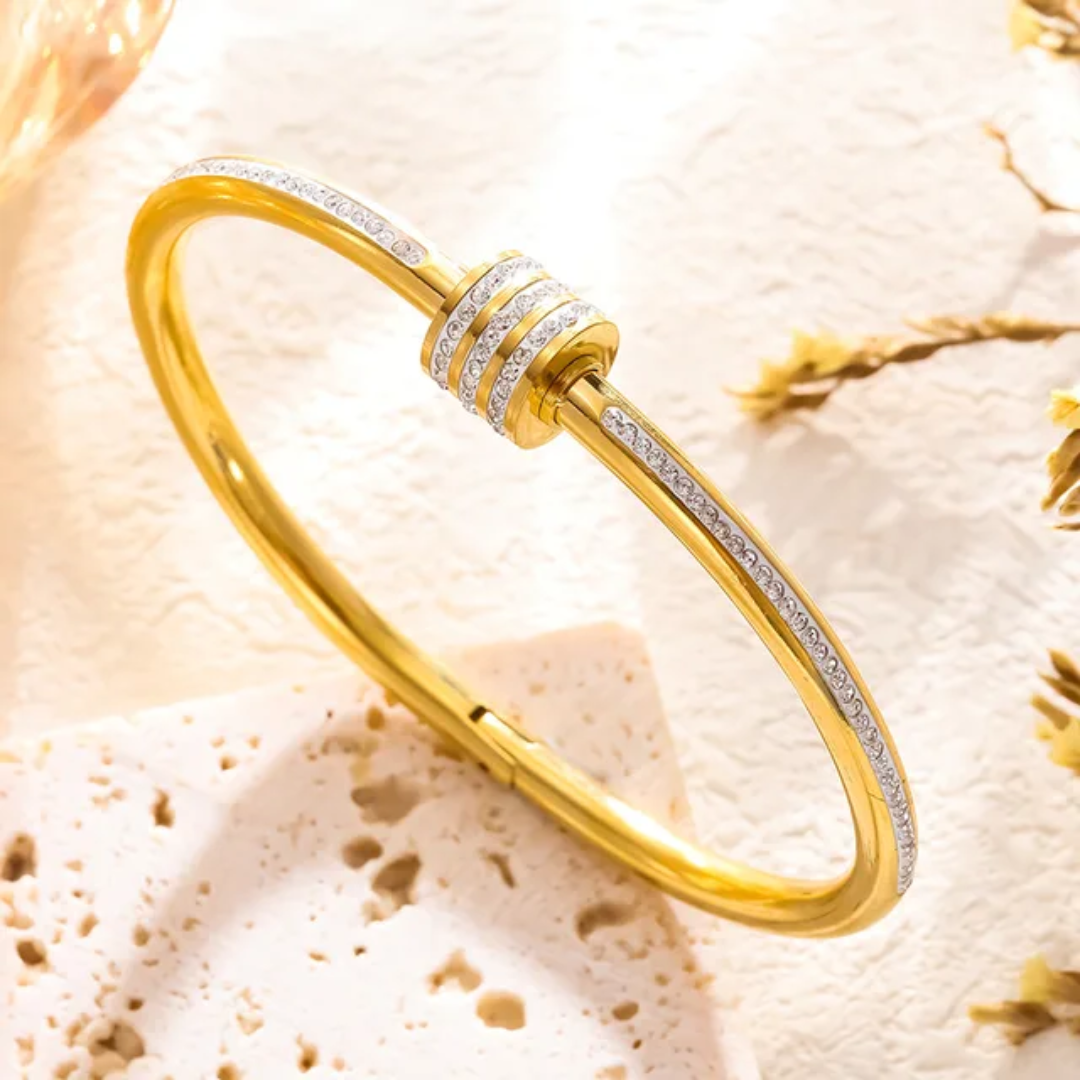 Gold Plated Anti-Tarnish Kada with Triple Ring Stone Design (Size2.4, 2.6 & 2.8)