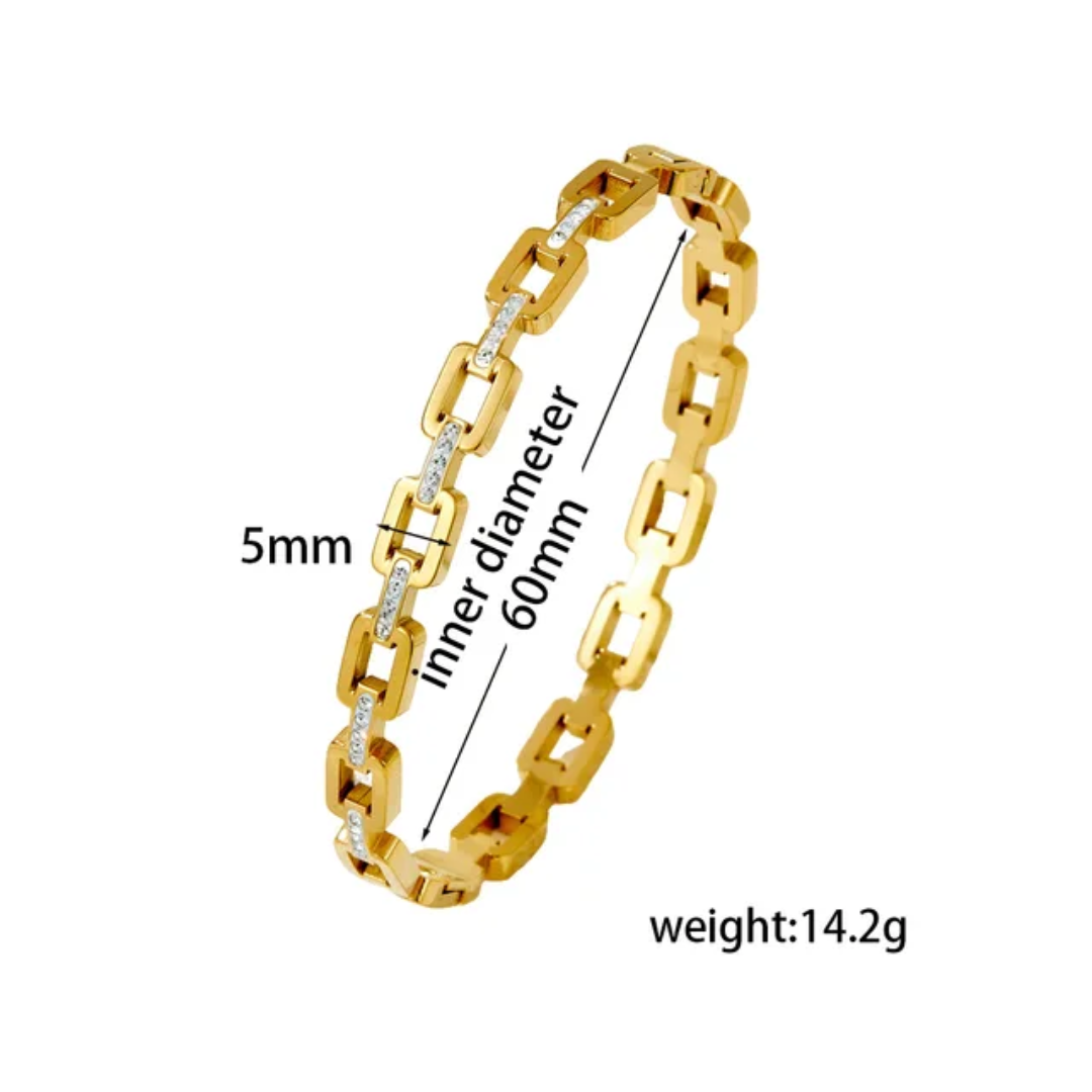 Gold Plated Anti-Tarnish Link Design Kada with Stone Detailing (Size 2.6 & 2.8)