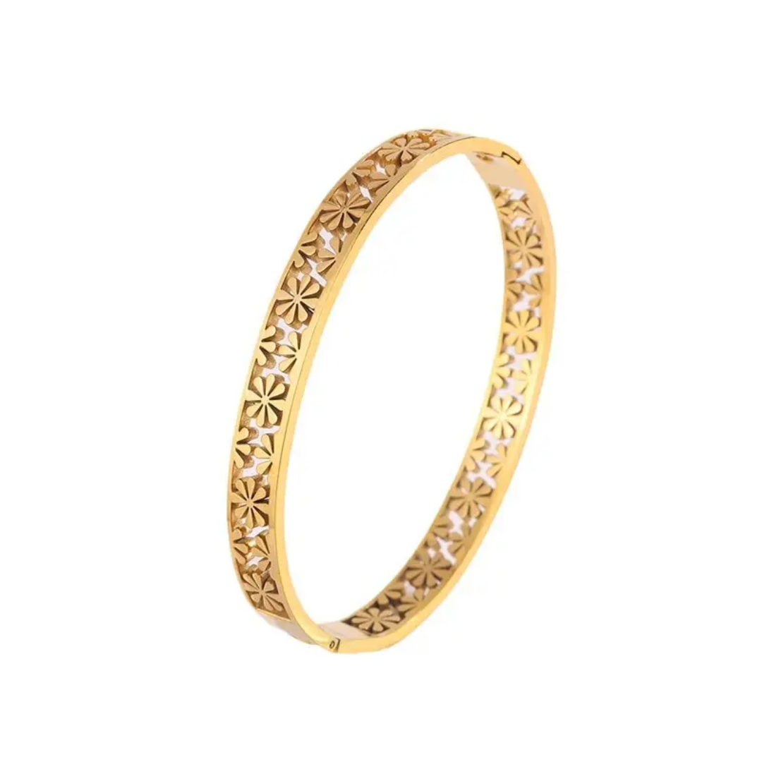 Gold Plated Anti-Tarnish Floral Cutout Kada (Size 2.6 & 2.8)